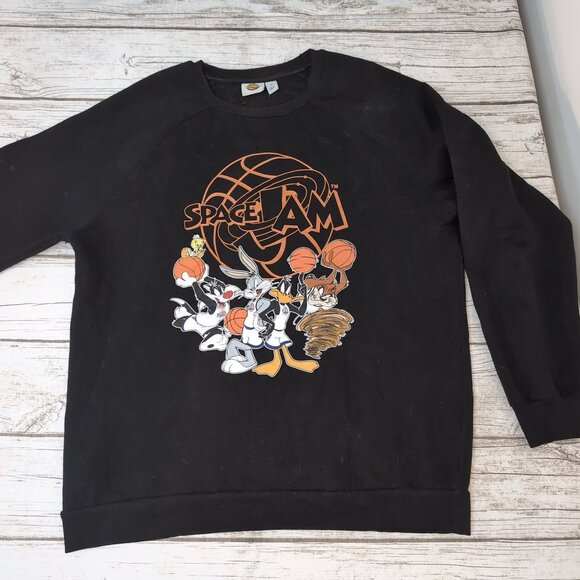 Space Jam Crewneck Sweatshirt Black Looney Tunes Basketball Graphic – Unisex XL - Picture 1 of 8
